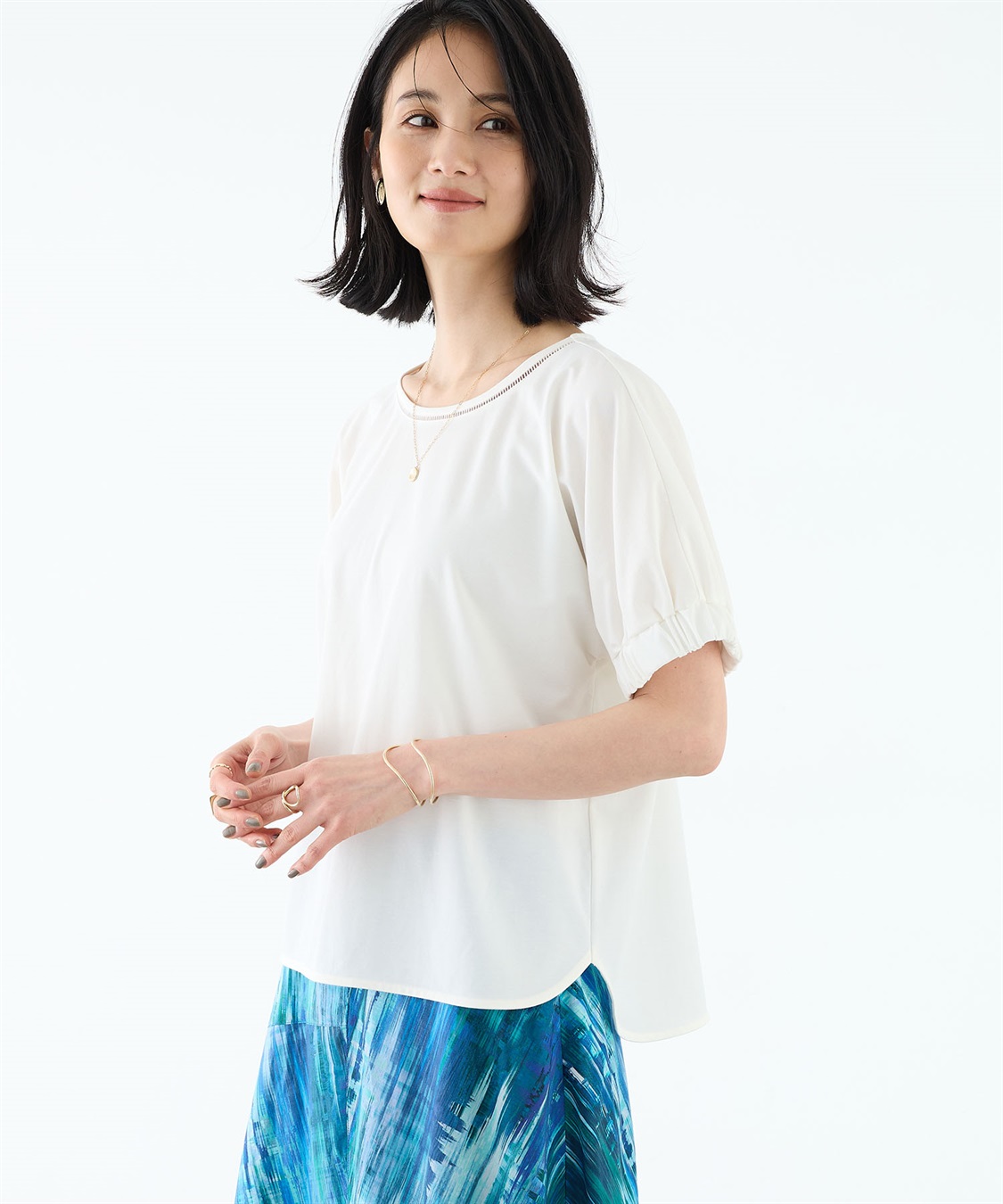 A/C DESIGN BY ALPHA CUBIC 袖シャーリングドルマンプルオーバー【接触冷感・UVカット】_variation_2