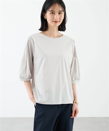 袖タックデザインプルオーバー【接触冷感】(ライトグレー-M)
