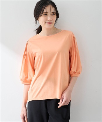 袖タックデザインプルオーバー【接触冷感】(オレンジ-M)