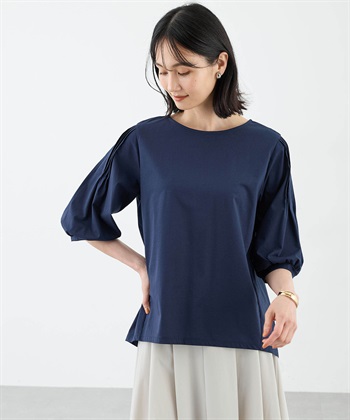 袖タックデザインプルオーバー【接触冷感】(ネイビー-M)