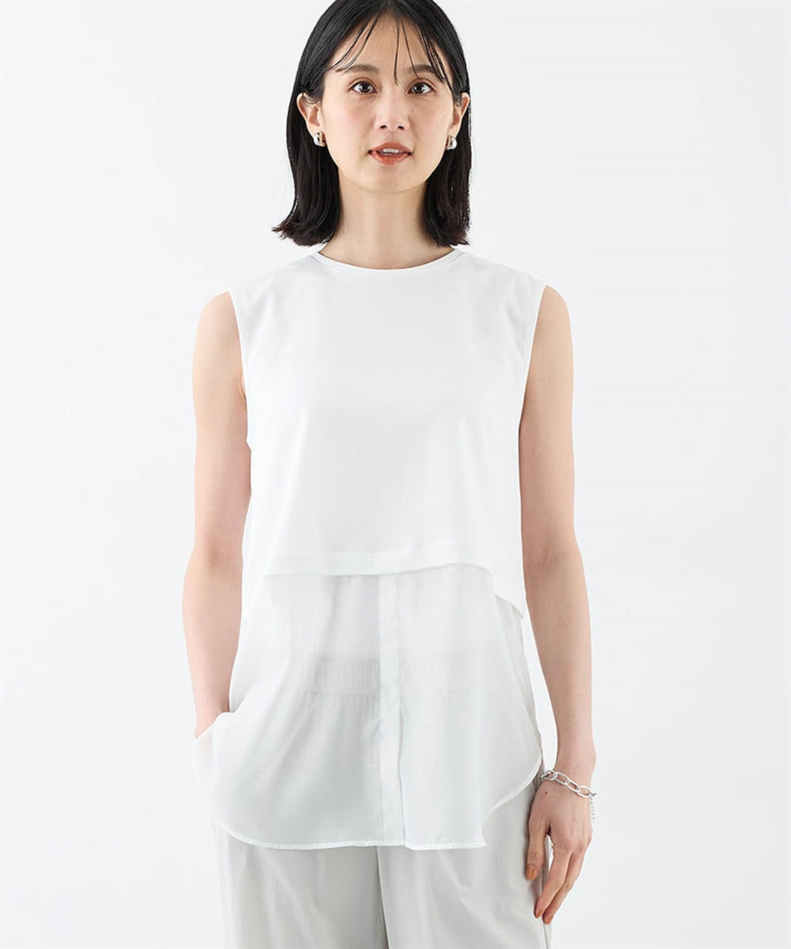 A/C DESIGN BY ALPHA CUBIC 裾シアーノースリーブトップス_variation_1