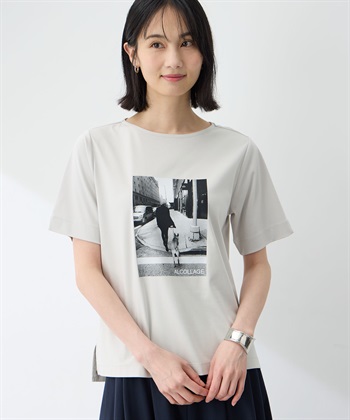 アルコラージュ】ボートネックフォトTシャツ【接触冷感・UV