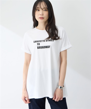 【アルコラージュ】ロゴチュニックＴシャツ【接触冷感・UVカット】(オフホワイト-M)