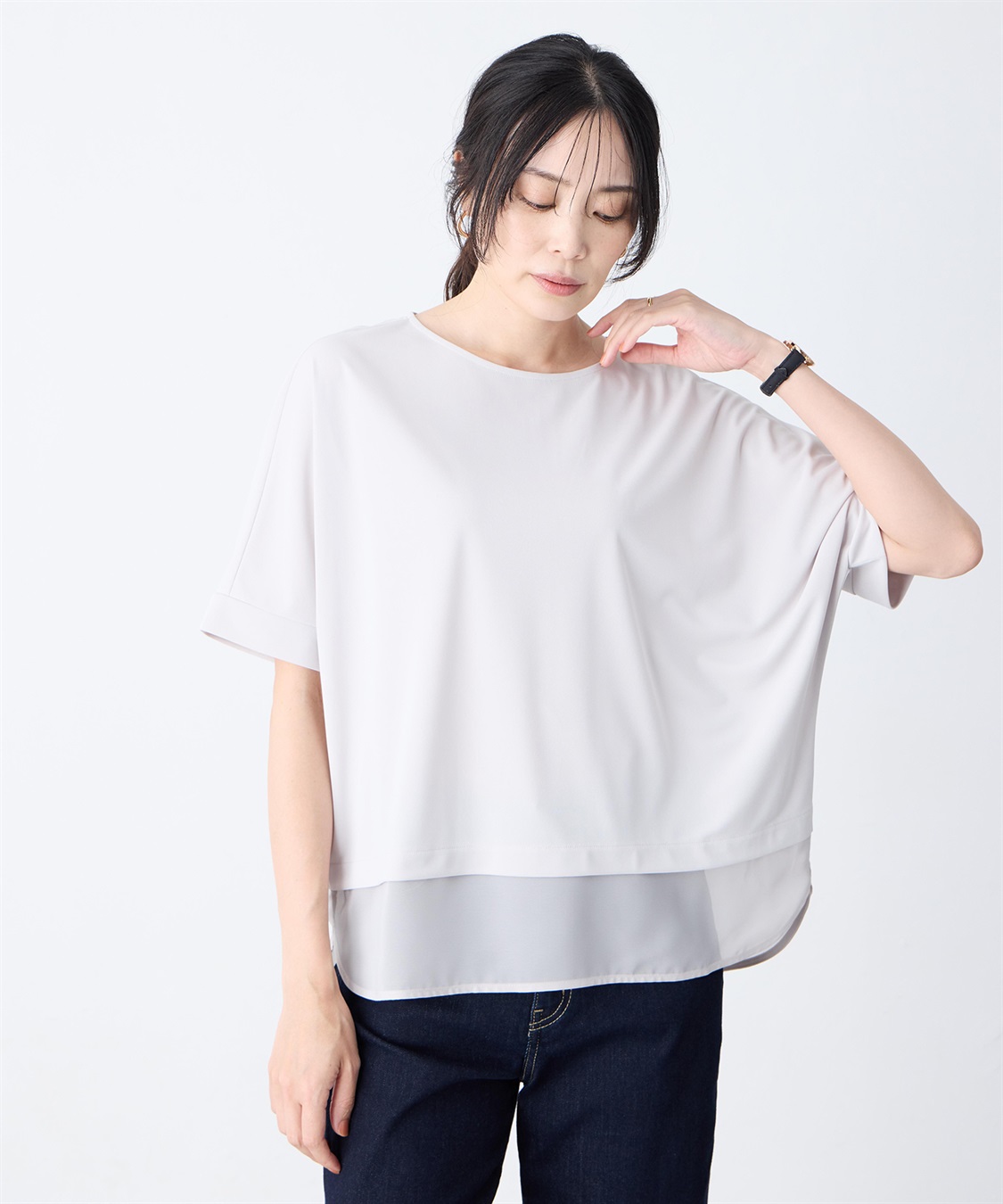 A/C DESIGN BY ALPHA CUBIC 裾シアーレイヤード風プルオーバー【接触冷感・UVカット】_variation_1