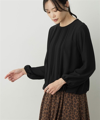 プリーツTブラウス(ブラック-M)