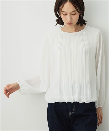 プリーツTブラウス(オフホワイト-M)