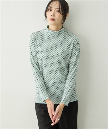 プリントハイネックカットソー(ライトグレー-M)