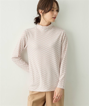 プリントハイネックカットソー(ピンク-M)