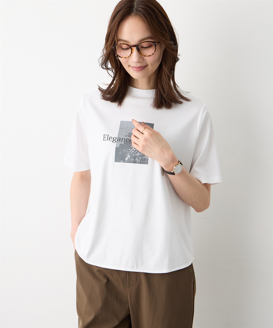 A/C DESIGN BY ALPHA CUBIC モックネック箔プリントロゴTシャツ【すごツヤ・接触冷感・UVカット】_variation_1