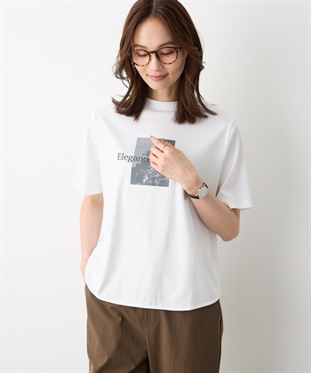 A/C DESIGN BY ALPHA CUBIC モックネック箔プリントロゴTシャツ【すごツヤ・接触冷感・UVカット】_variationthumb_1