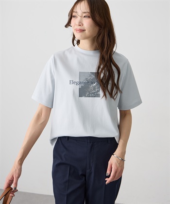 A/C DESIGN BY ALPHA CUBIC モックネック箔プリントロゴTシャツ【すごツヤ・接触冷感・UVカット】_variationthumb_2