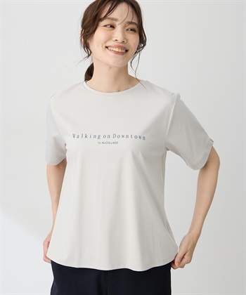 【ALCOLLAGEプリント】ラウンドヘムプリントＴシャツ【すごツヤ・UVカット・接触冷感】(ライトグレー-M)