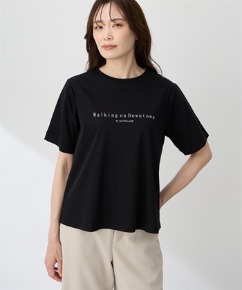 【ALCOLLAGEプリント】ラウンドヘムプリントＴシャツ【すごツヤ・UVカット・接触冷感】(ブラック-M)