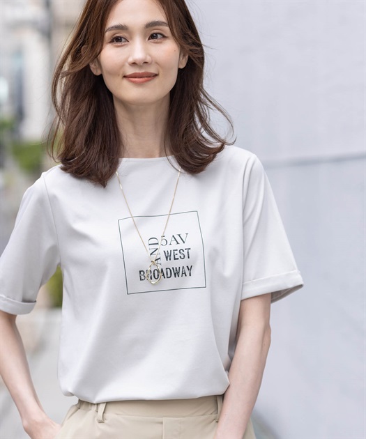 【ALCOLLAGEプリント】プリントボートネックＴシャツ【すごツヤ・UVカット・接触冷感】