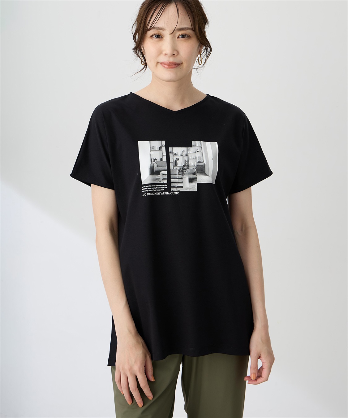 A/C DESIGN BY ALPHA CUBIC 【ALCOLLAGEプリント】フォトプリントストライプＴシャツ【すごツヤ・UVカット・接触冷感】_main