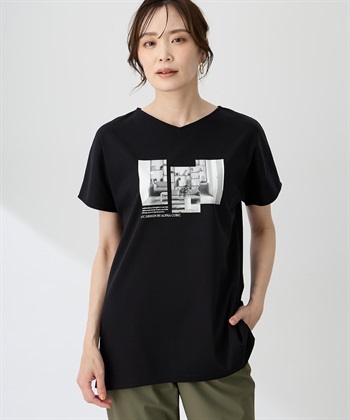 A/C DESIGN BY ALPHA CUBIC 【ALCOLLAGEプリント】フォトプリントストライプＴシャツ【すごツヤ・UVカット・接触冷感】_variationthumb_2