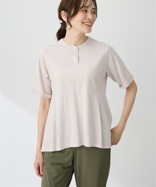 クルーネックペプラムTシャツ【ひやツヤ・UVカット・接触冷感】