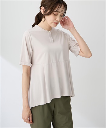 クルーネックペプラムTシャツ【ひやツヤ・UVカット・接触冷感】(ライトグレー-M)