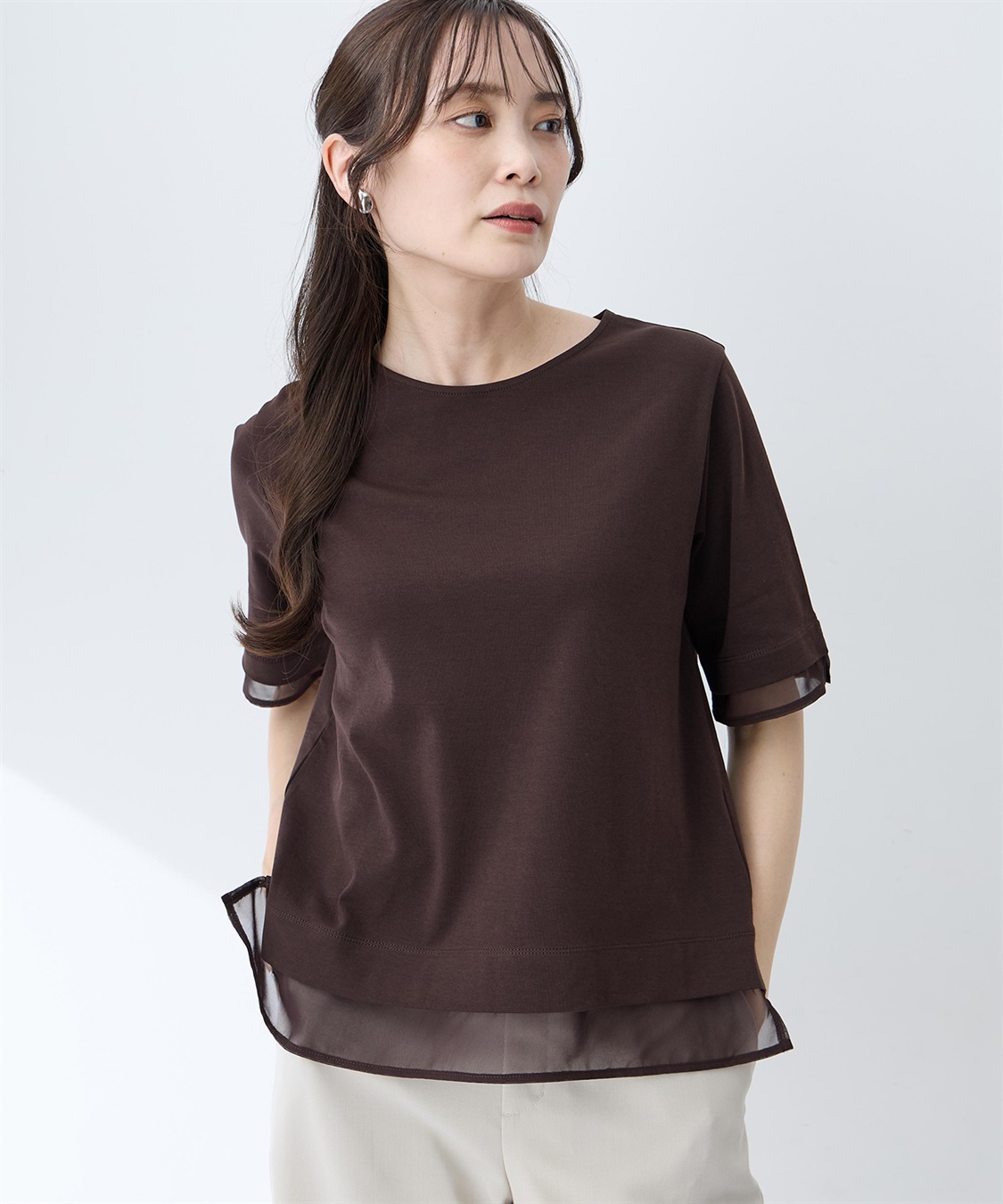 A/C DESIGN BY ALPHA CUBIC シフォンドッキングTシャツ【接触冷感・UVカット】_main