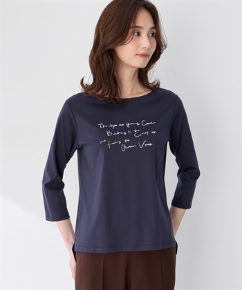 【藤井桜子さんコラボ】メッセージプリント7分袖Tシャツ(ネイビー-M)