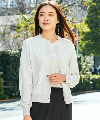 A/C DESIGN BY ALPHA CUBIC レースアクセントクルーニットカーディガン_variationthumb_1