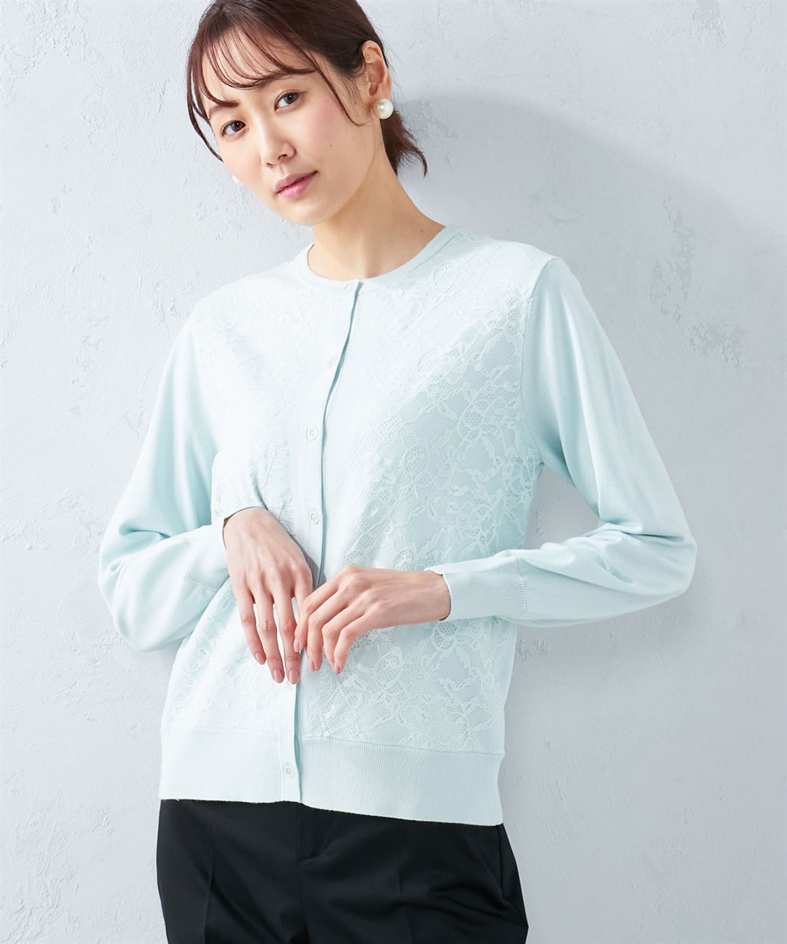 A/C DESIGN BY ALPHA CUBIC レースアクセントクルーニットカーディガン_variation_2