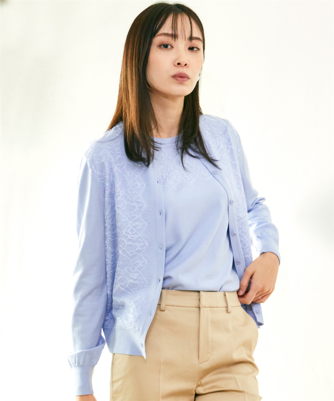 A/C DESIGN BY ALPHA CUBIC レースアクセントクルーニットカーディガン_variation_3