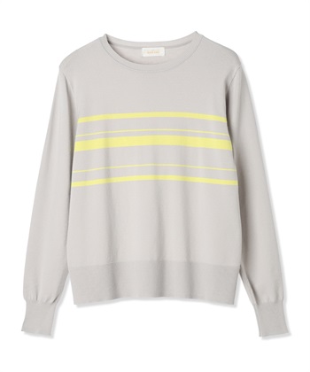 ボーダーニットプルオーバー【洗える】(ライトグレー-M)