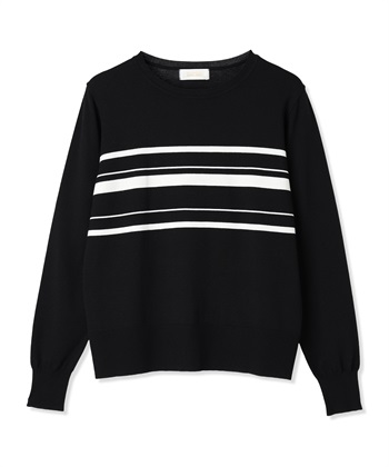ボーダーニットプルオーバー【洗える】(ブラック-M)