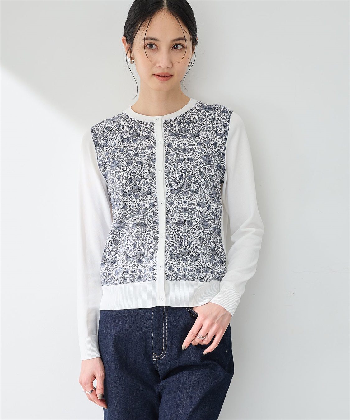 A/C DESIGN BY ALPHA CUBIC リバティ切替えカーディガン【手洗い可能】_variation_1