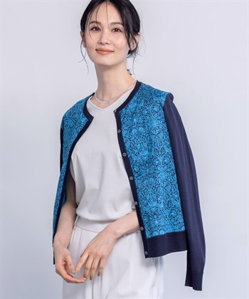 A/C DESIGN BY ALPHA CUBIC リバティ切替えカーディガン【手洗い可能】_variationthumb_2