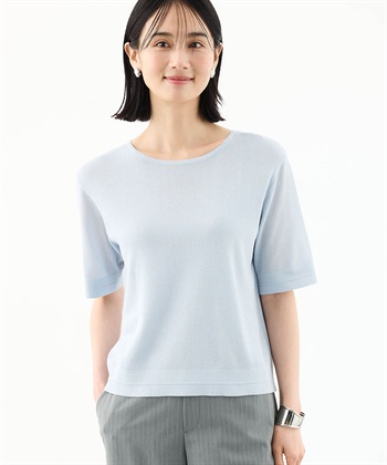 ラメサマーニットプルオーバー【洗える】(サックス-M)