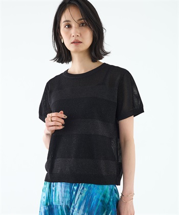 メッシュボーダープルオーバー【手洗い可能】(ブラック-M)