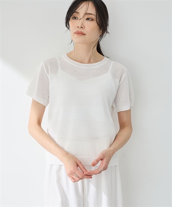 メッシュボーダープルオーバー【手洗い可能】(オフホワイト-M)