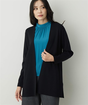 着流しニットロングカーディガン(ブラック-M)