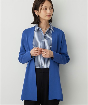 着流しニットロングカーディガン(ブルー-M)
