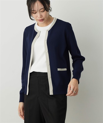 バイカラーカーディガン(ネイビー-M)