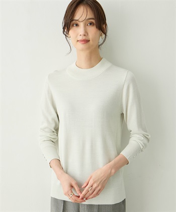 ラメリブハイネックニットプルオーバー(オフホワイト-M)