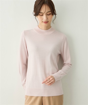 ラメリブハイネックニットプルオーバー(ピンク-M)