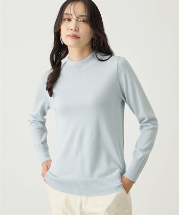 ラメリブハイネックニットプルオーバー(サックス-M)