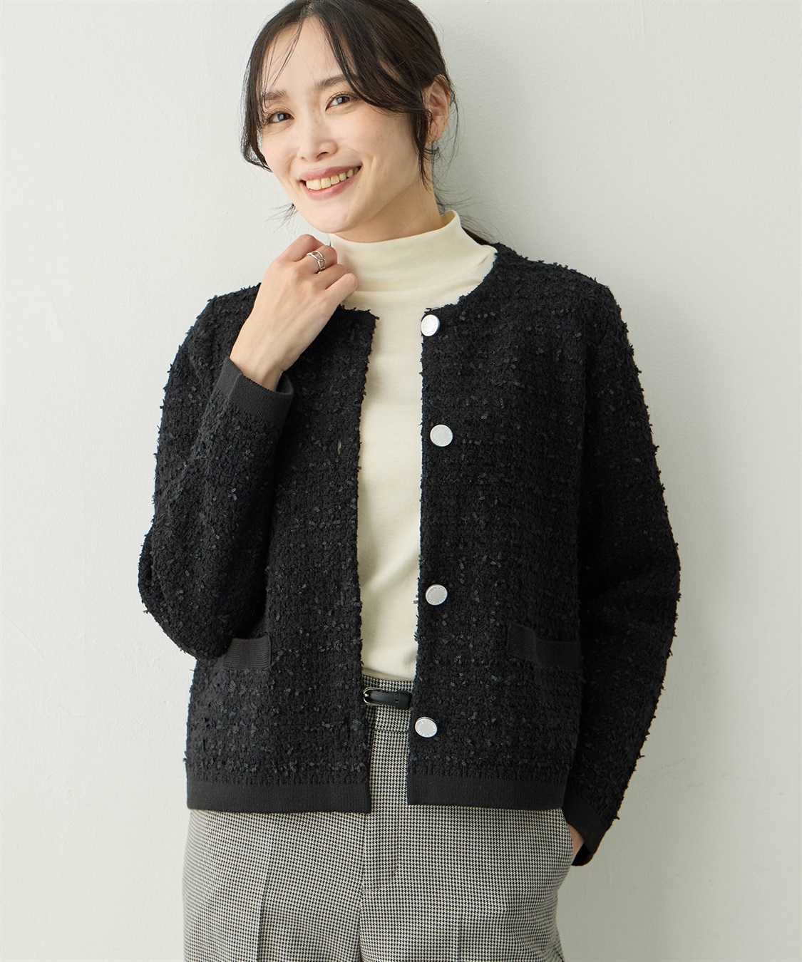 A/C DESIGN BY ALPHA CUBIC ツイードニットカーディガン_variation_1