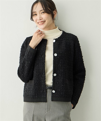 ツイードニットカーディガン(ブラック-M)