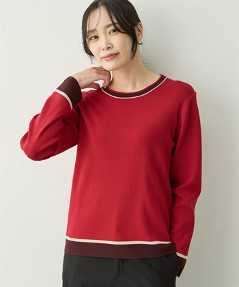 配色ニットプルオーバー(レッド-M)