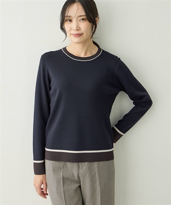 配色ニットプルオーバー(ネイビー-M)
