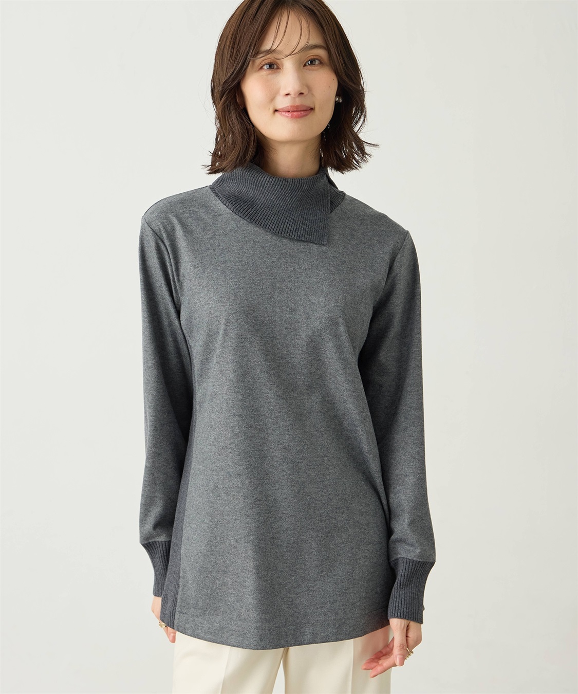 A/C DESIGN BY ALPHA CUBIC リブ切り替えハイネックニットプルオーバー_main