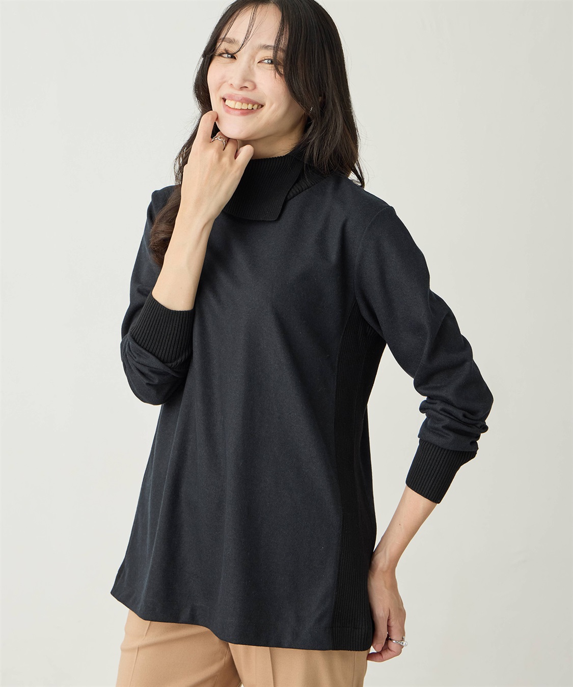 A/C DESIGN BY ALPHA CUBIC リブ切り替えハイネックニットプルオーバー_variation_1