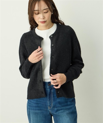 スパンコールニットカーディガン(ブラック-M)