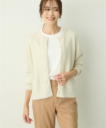 スパンコールニットカーディガン(オフホワイト-M)