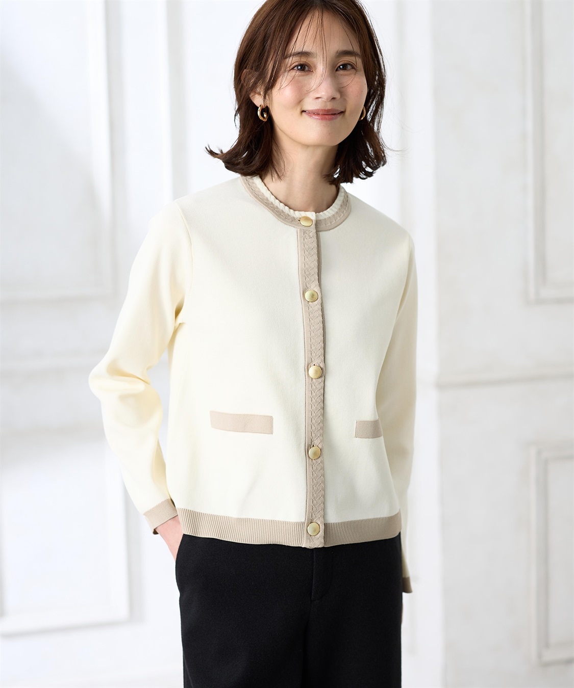 A/C DESIGN BY ALPHA CUBIC バイカラーニットカーディガン【ハンドウォッシャブル】_variation_1