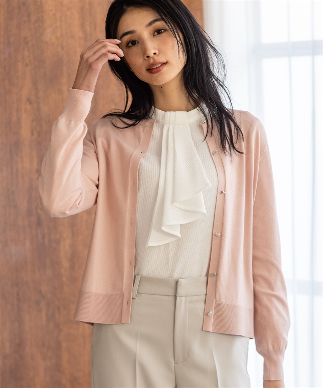 A/C DESIGN BY ALPHA CUBIC クルーネックニットカーディガン【ウォッシャブル】_main